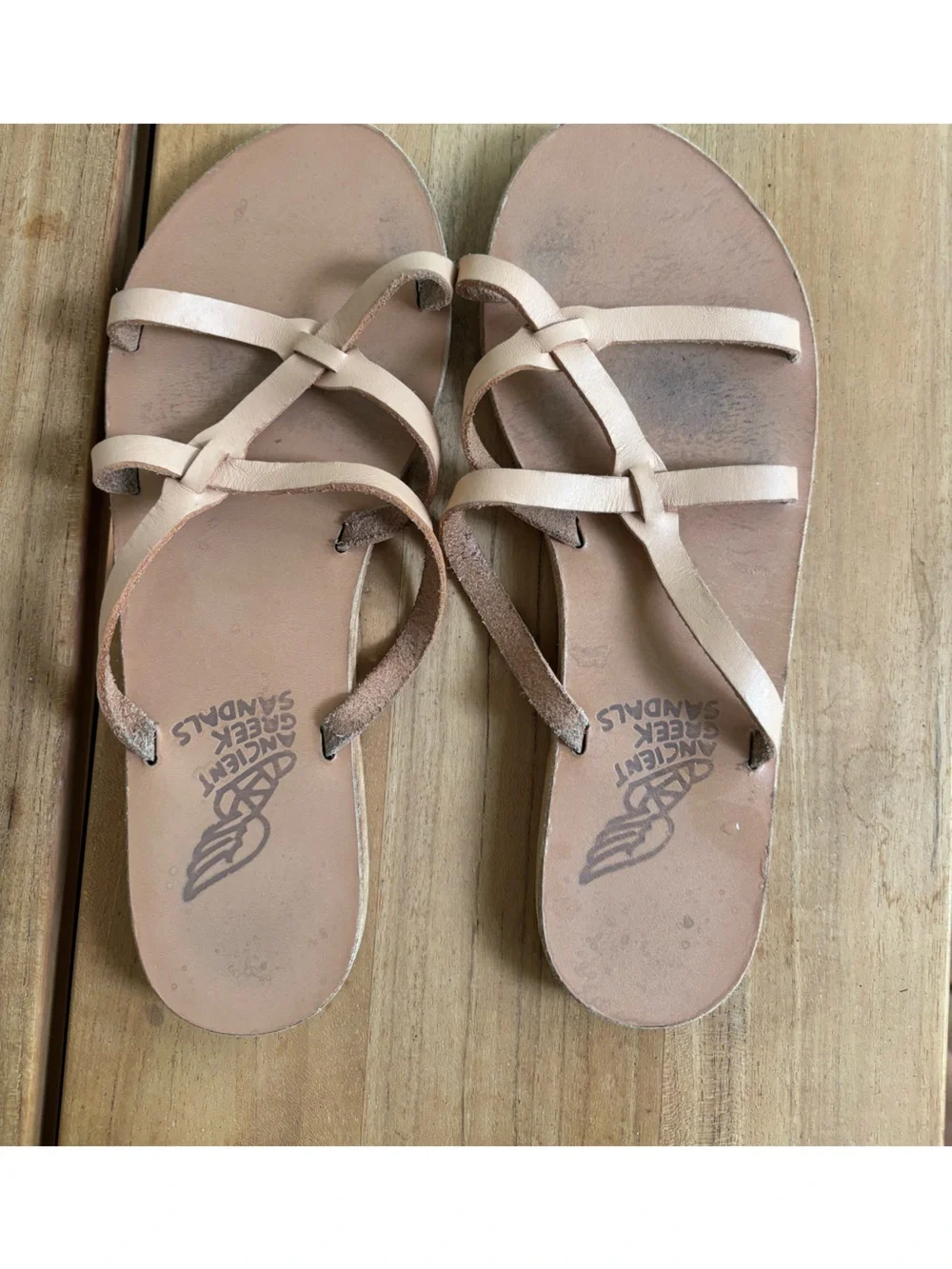 ANCIENT GREEK SANDALS Leather Armos Sandals Beige Leather Size 38
